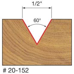 1/2" Dia, 1/2" LOC, 0 Flute Carbide-Tipped Edge Profile V-Groove Router Bit