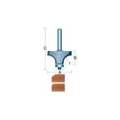 1-1/4" Dia, 3/8" LOC, 2 Flute Carbide-Tipped Edge Profile Round-Over Router Bit