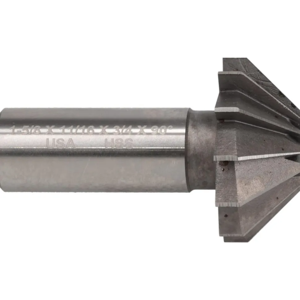 1-5/8" Large x 5/8" Small Dia, 11/16" Width of Cut, 90° Included Angle, 12 Teeth, High Speed Steel Face Angle Cutter