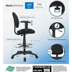 Adjustable Drafting Chair with Adjustable Arms and Removable Foot Rest: 25-1/2 to 30-1/2