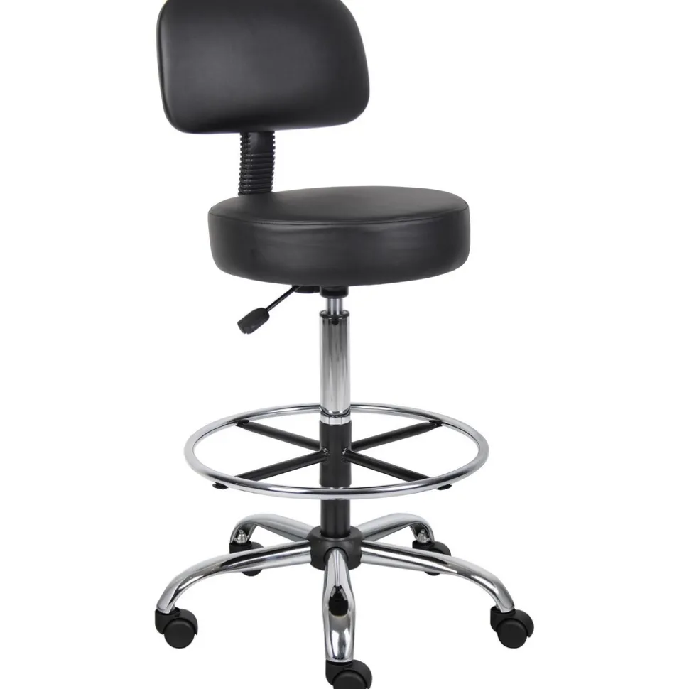Adjustable Drafting Stool with Back and Removable Foot Rest: 28 to 34" Seat Height, 16 x 16" Seat