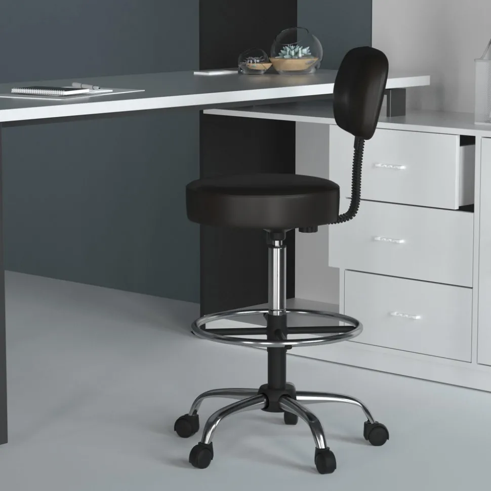 Adjustable Drafting Stool with Back and Removable Foot Rest: 28 to 34" Seat Height, 16 x 16" Seat