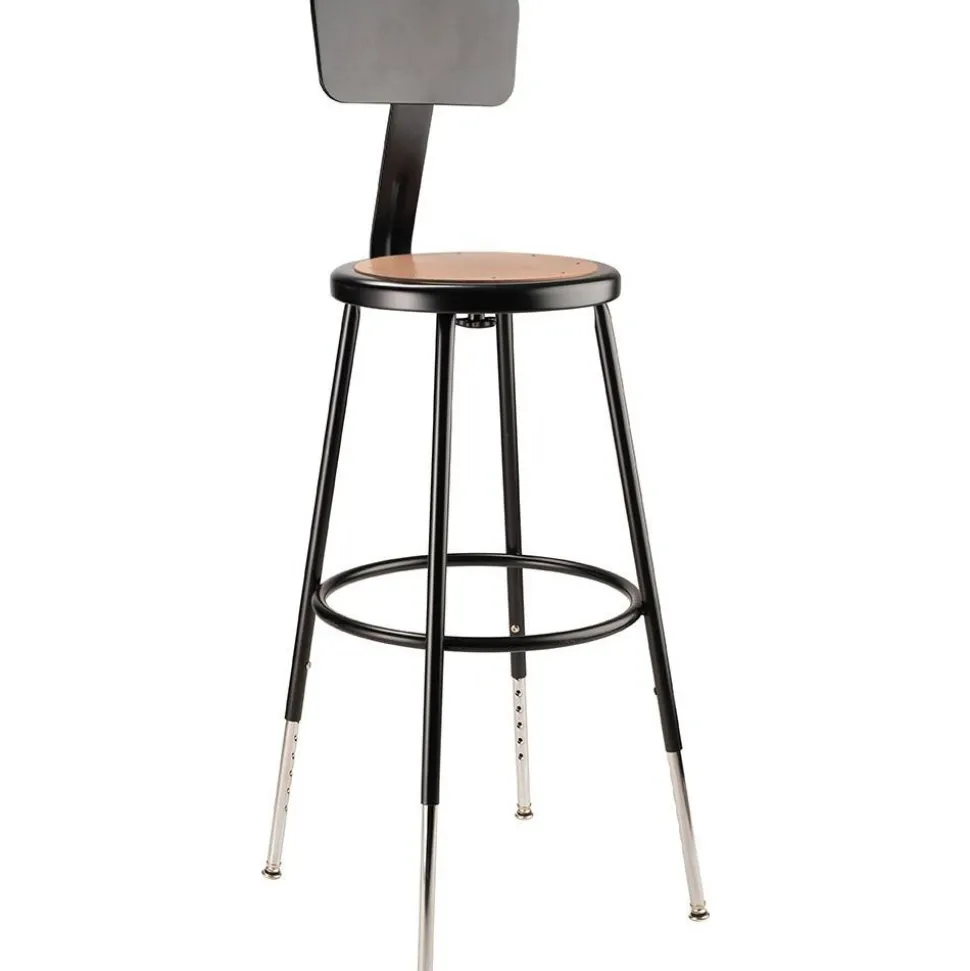 Adjustable Height Stool: Hardboard, 14" Seat Width, 14" Seat Depth, Black