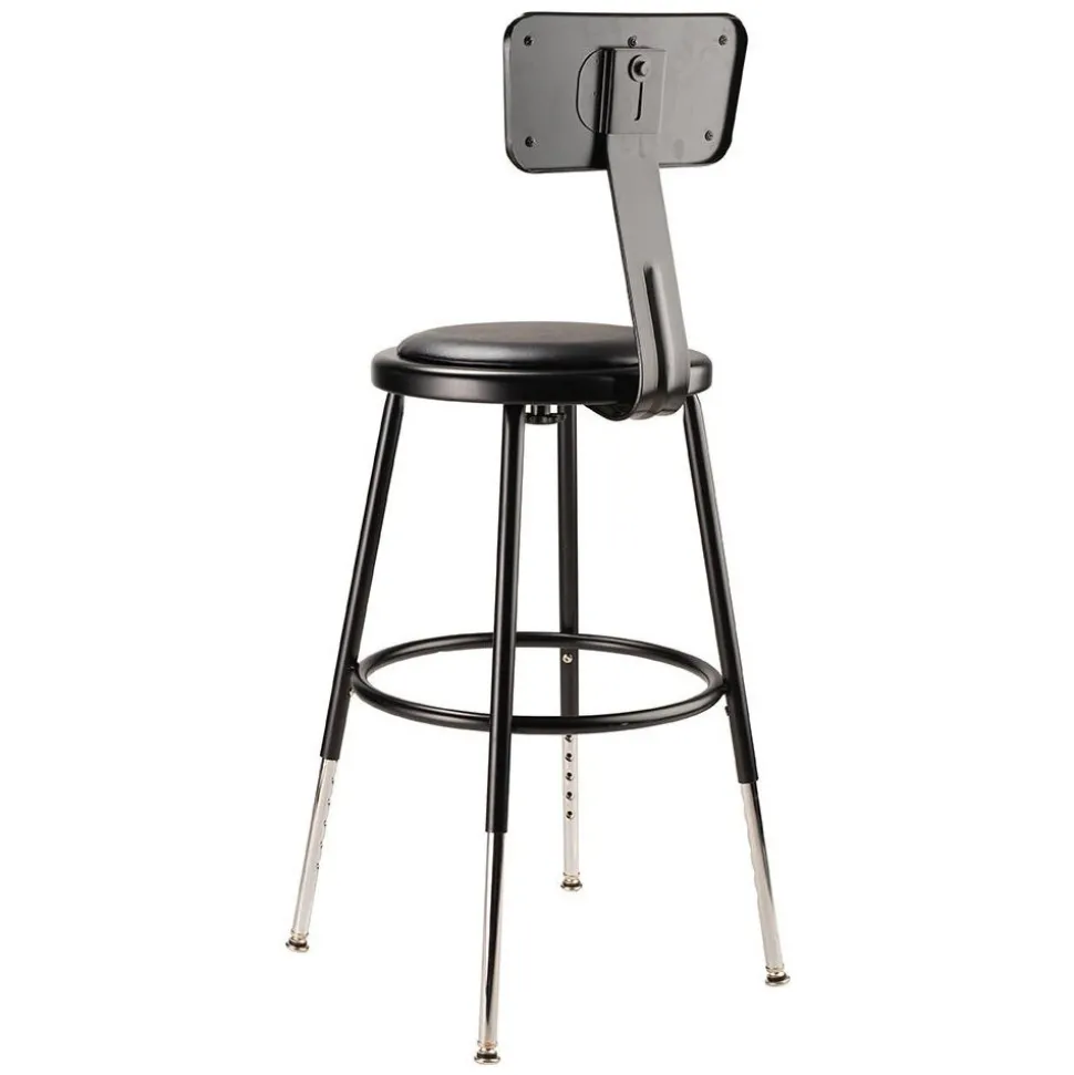 Adjustable Height Stool: Vinyl, 14" Seat Width, 14" Seat Depth, Black
