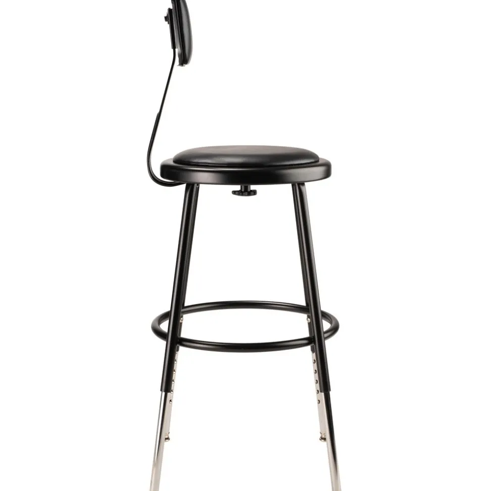 Adjustable Height Stool: Vinyl, 14" Seat Width, 14" Seat Depth, Black
