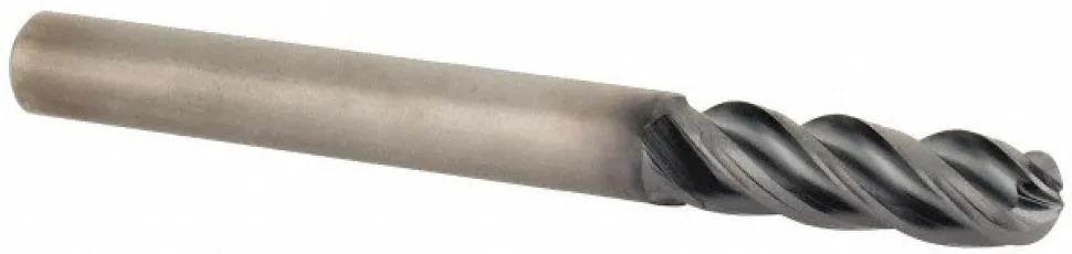 Ball End Mill: 1/4" Dia, 3/4" LOC, 4 Flute, Solid Carbide