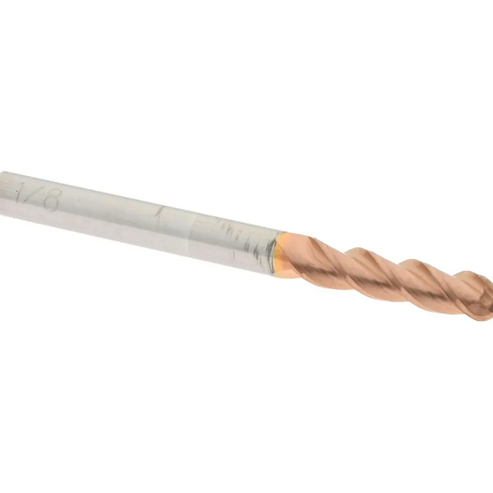 Ball End Mill: 1/8" Dia, 1/2" LOC, 3 Flute, Solid Carbide