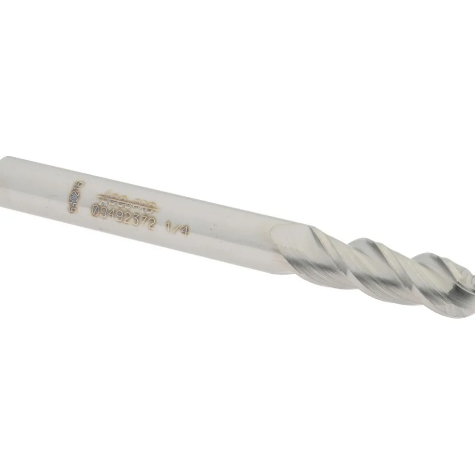 Ball End Mill: 1/4" Dia, 3/4" LOC, 3 Flute, Solid Carbide