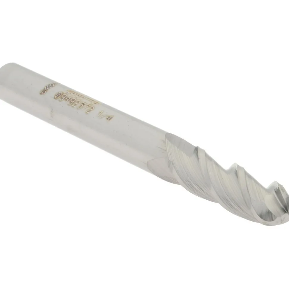 Ball End Mill: 1/4" Dia, 3/4" LOC, 3 Flute, Solid Carbide