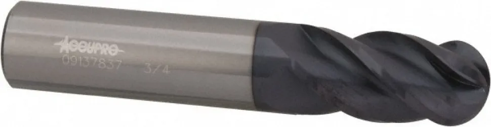 Ball End Mill: 3/4" Dia, 1-1/2" LOC, 4 Flute, Solid Carbide