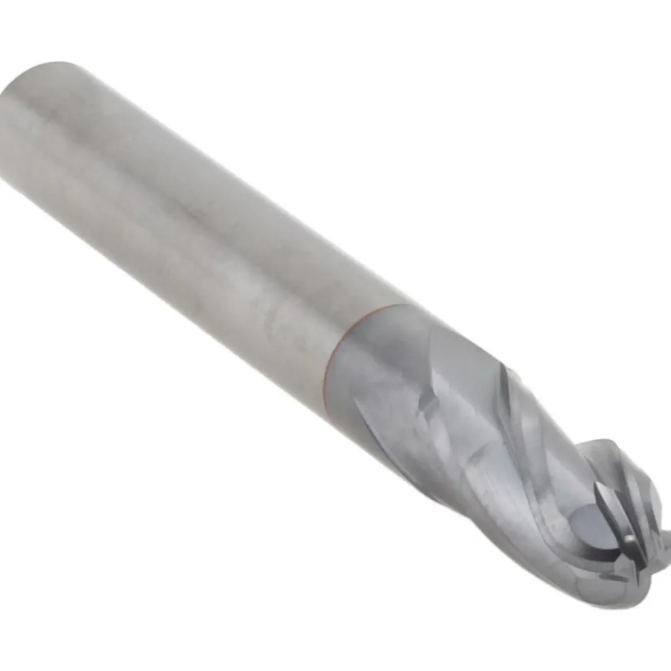 Ball End Mill: 1/4" Dia, 1/2" LOC, 4 Flute, Solid Carbide