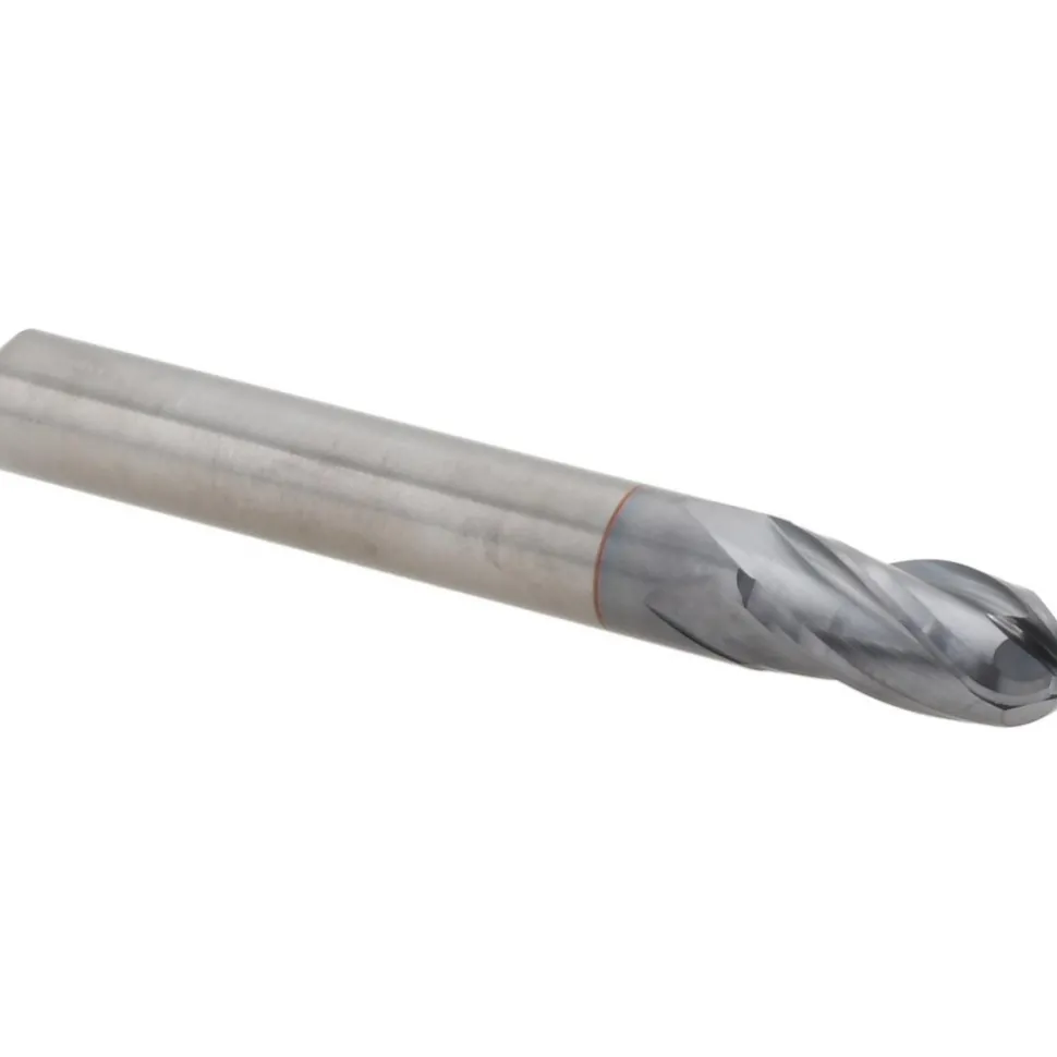 Ball End Mill: 1/4" Dia, 1/2" LOC, 4 Flute, Solid Carbide