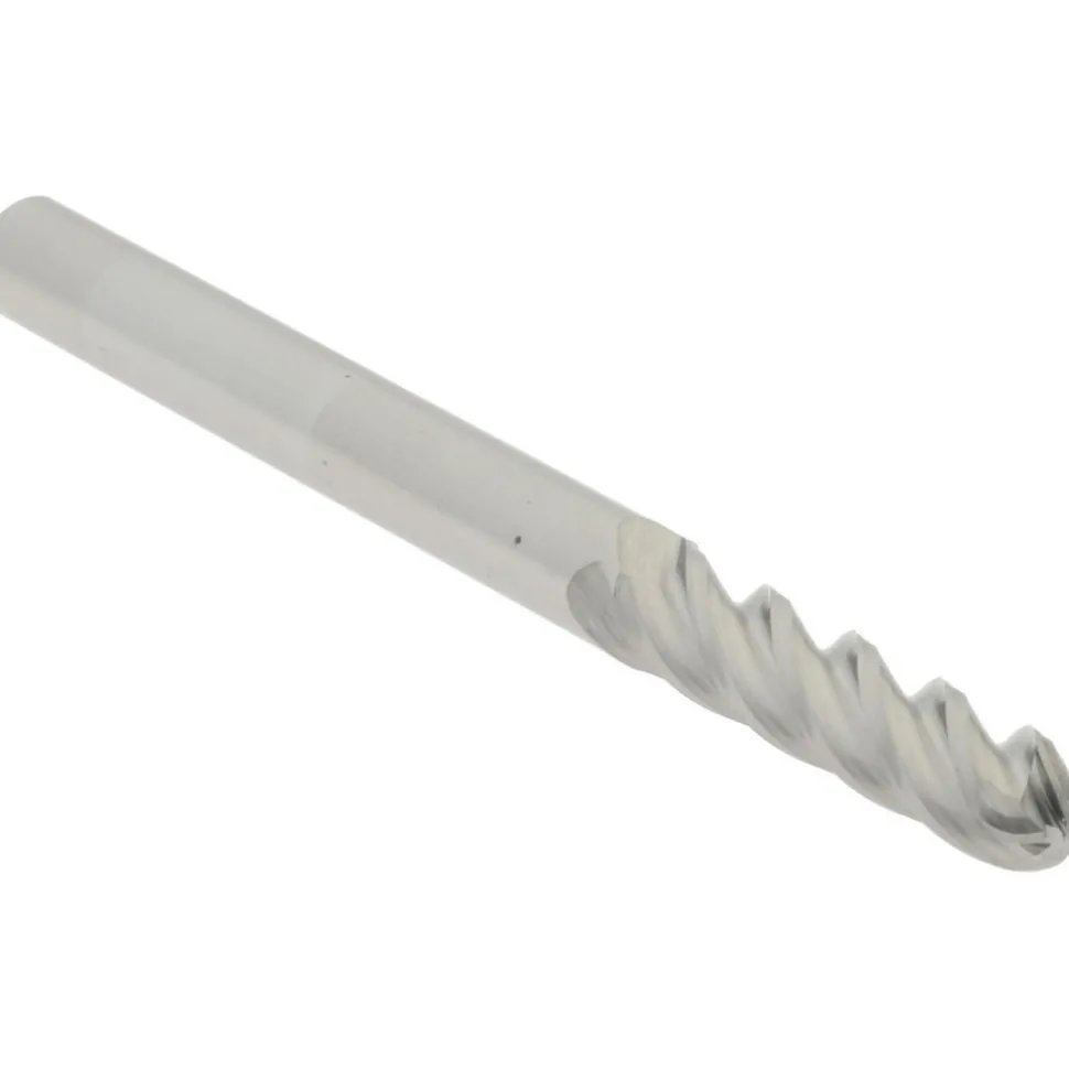 Ball End Mill: 1/8" Dia, 1/2" LOC, 4 Flute, Solid Carbide