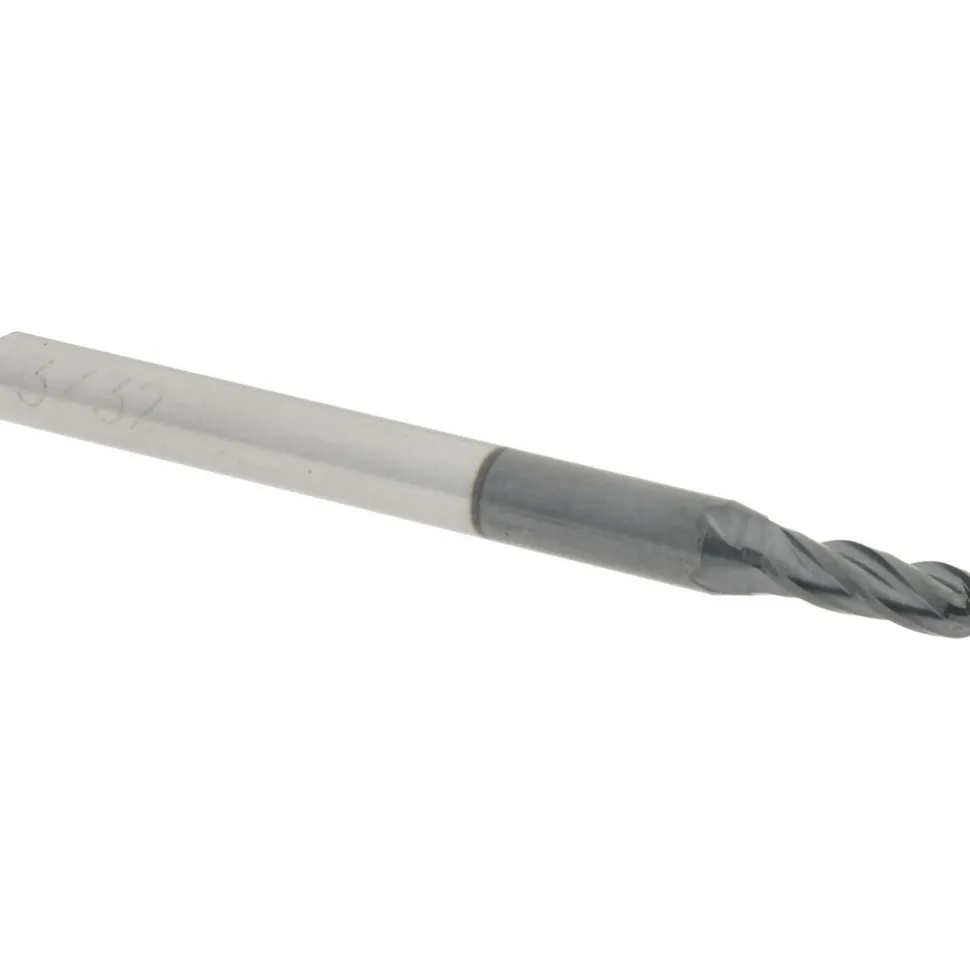 Ball End Mill: 3/32" Dia, 9/32" LOC, 4 Flute, Solid Carbide