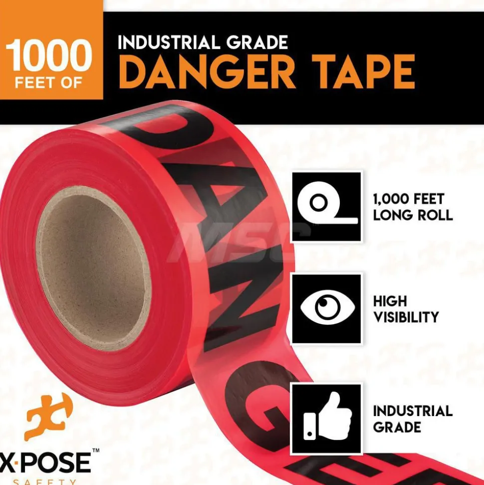 Barricade Tape: Red, Message:" Danger Tape", 1000.00' Length
