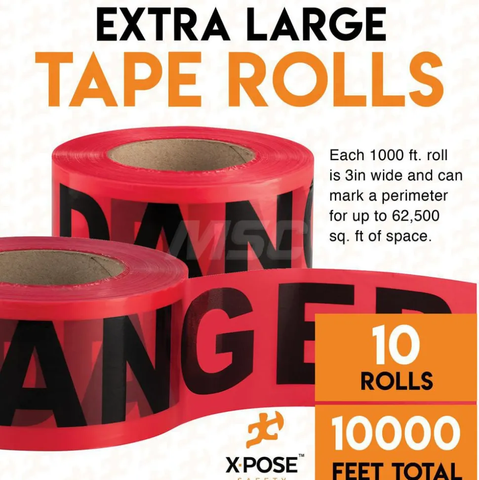 Barricade Tape: Red, Message:" Danger Tape", 1000.00' Length