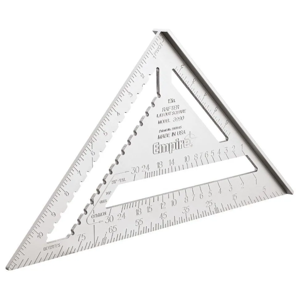 12" Blade Length, Buffed Finish, Aluminum Rafter Square