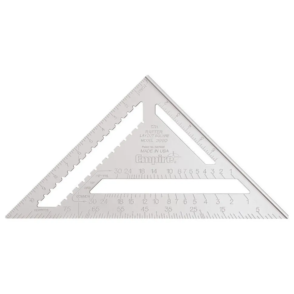 12" Blade Length, Buffed Finish, Aluminum Rafter Square