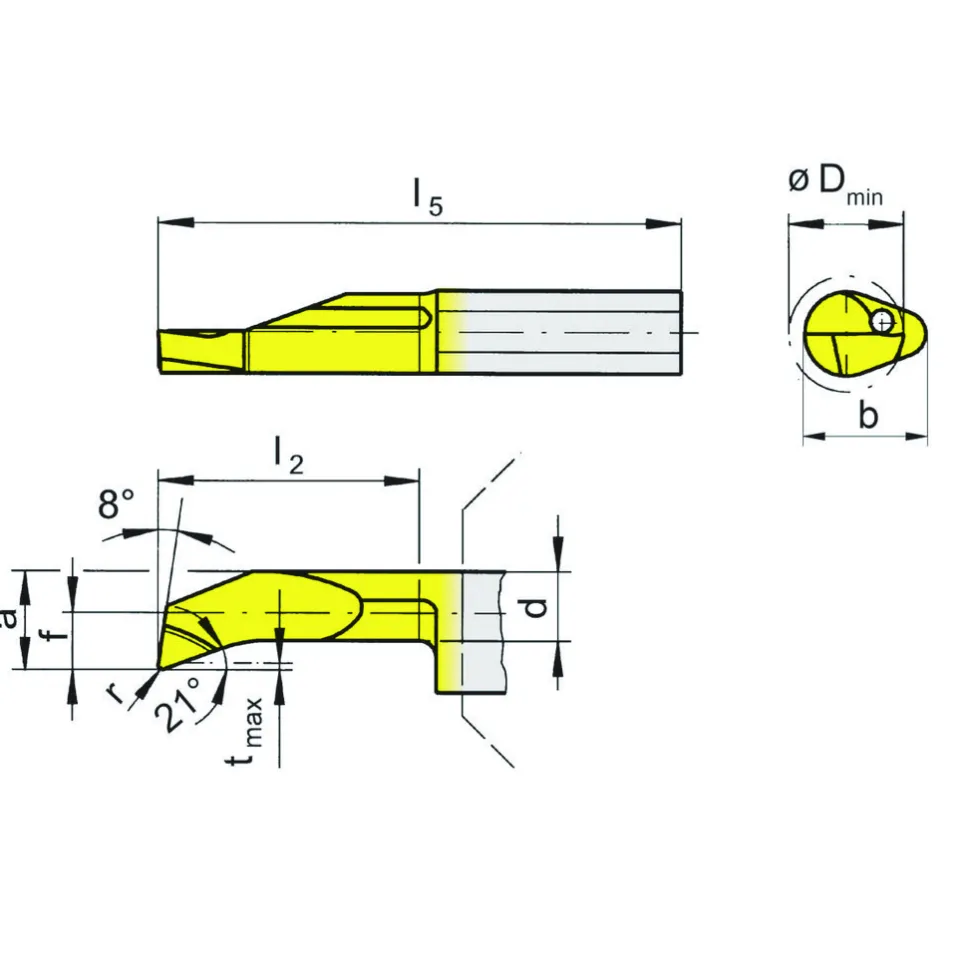 Boring, Chamfering & Profiling Bar: 5.00 mm Min Bore, Right Hand, Solid Carbide