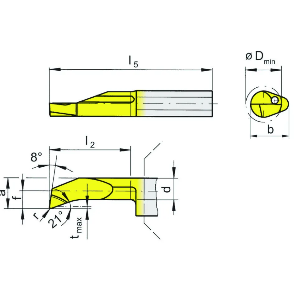 Boring, Chamfering & Profiling Bar: 5.00 mm Min Bore, Right Hand, Solid Carbide