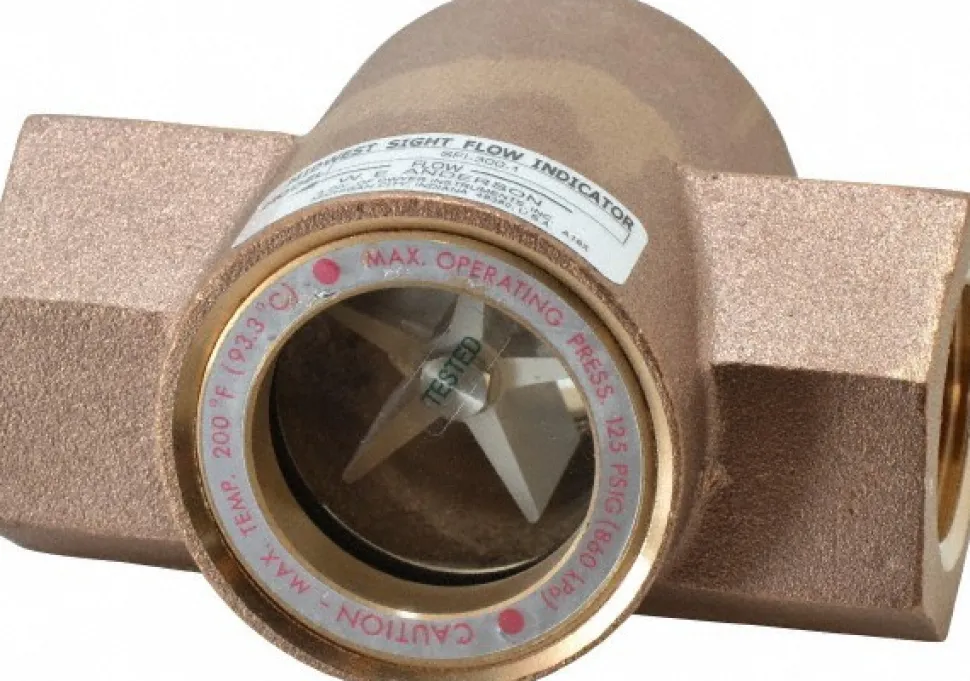 Bronze Body Sight Flow Indicator: 1" NPT, 125 psi, Use with Gas & Liquid