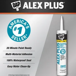 Caulk: 10.1 oz Cartridge, White, Acrylic & Latex