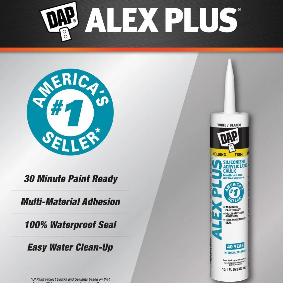 Caulk: 10.1 oz Cartridge, White, Acrylic & Latex