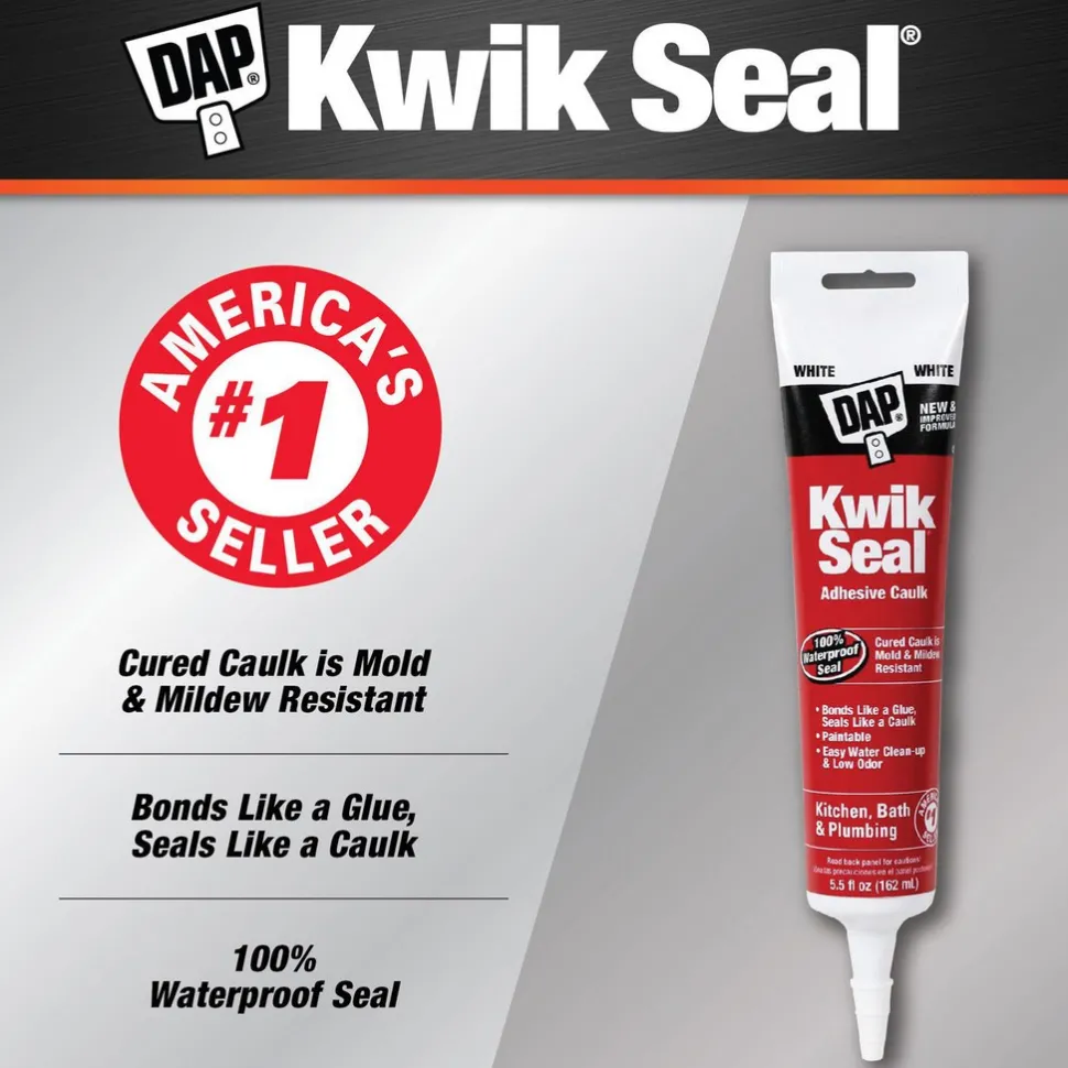 Caulk: 5-1/2 oz Tube, White, Acrylic & Latex