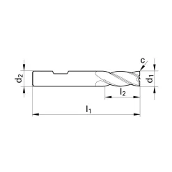 Corner Chamfer End Mill: 3/8" Dia, 7/8" LOC, 4 Flute, 0.0040" Chamfer Width, Solid Carbide