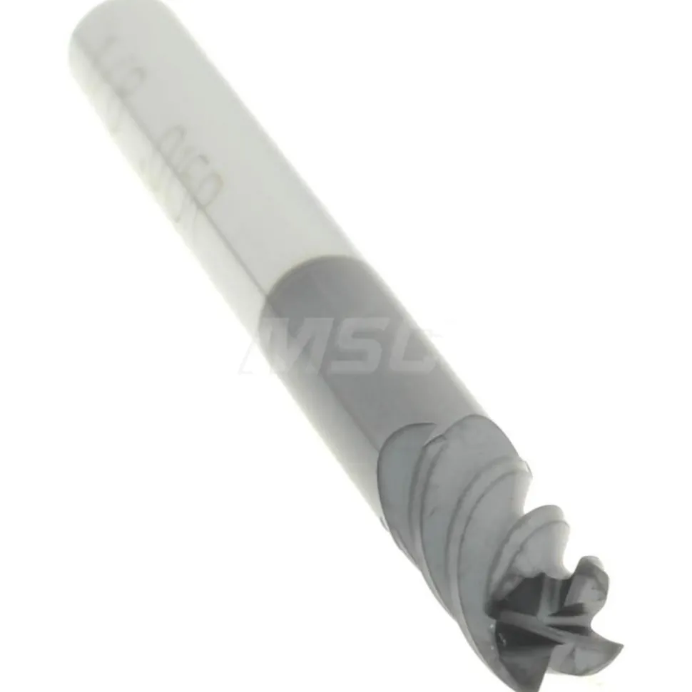 Corner Radius End Mill: 1/8" Dia, 1/4" LOC, 0.0150" Corner Radius, 4 Flute, Solid Carbide