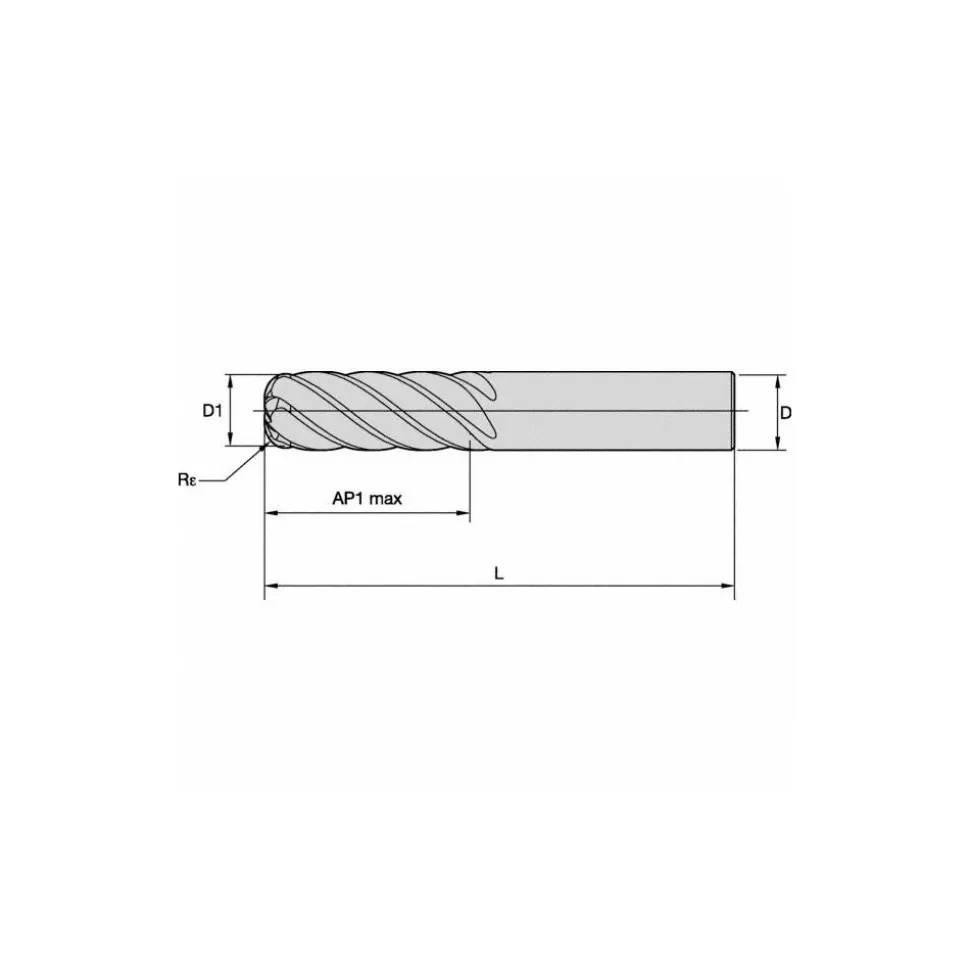 Corner Radius End Mill: 1/2" Dia, 1" LOC, 0.0300" Corner Radius, 6 Flute, Solid Carbide