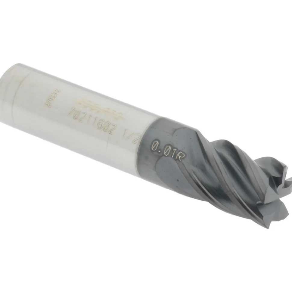 Corner Radius End Mill: 1/2" Dia, 5/8" LOC, 0.0100" Corner Radius, 5 Flute, Solid Carbide