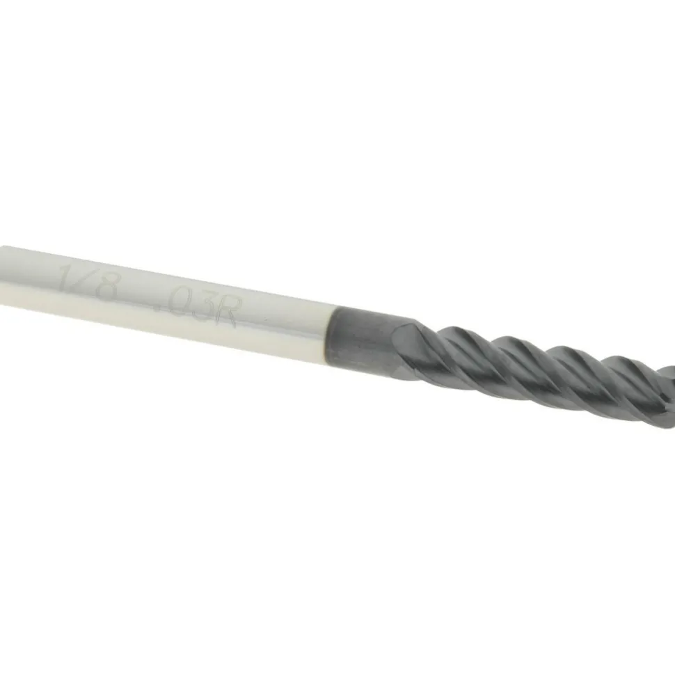 Corner Radius End Mill: 1/8" Dia, 1/2" LOC, 0.0300" Corner Radius, 4 Flute, Solid Carbide