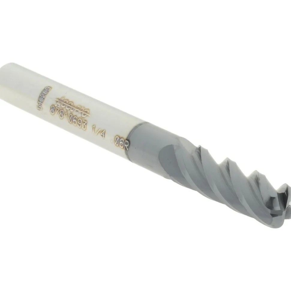 Corner Radius End Mill: 1/4" Dia, 3/4" LOC, 0.0600" Corner Radius, 4 Flute, Solid Carbide