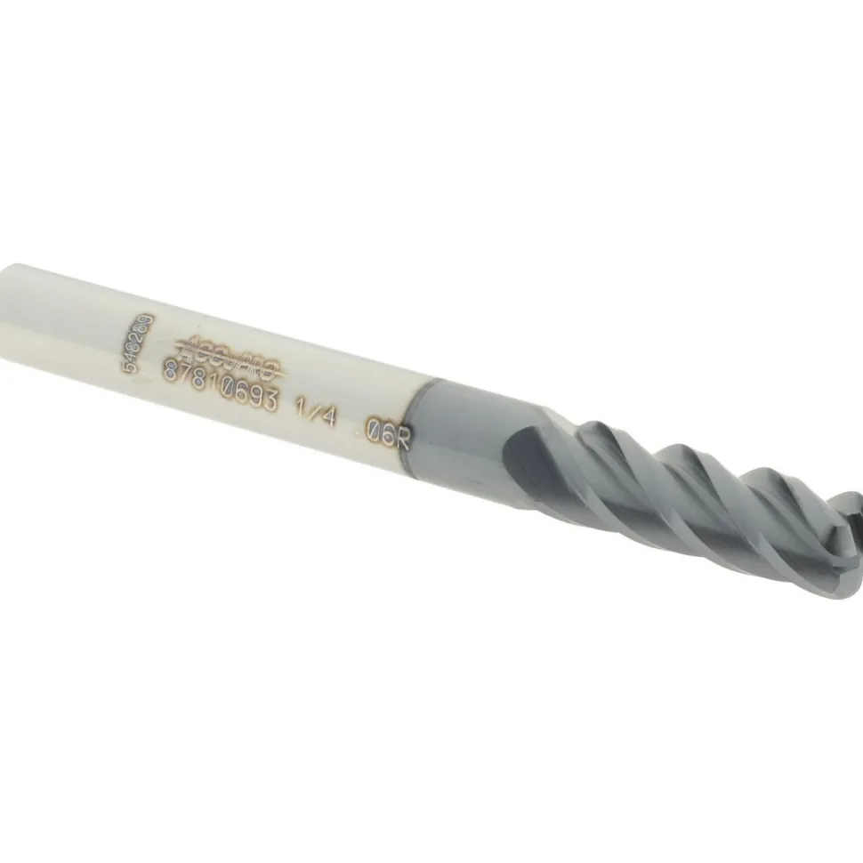 Corner Radius End Mill: 1/4" Dia, 3/4" LOC, 0.0600" Corner Radius, 4 Flute, Solid Carbide