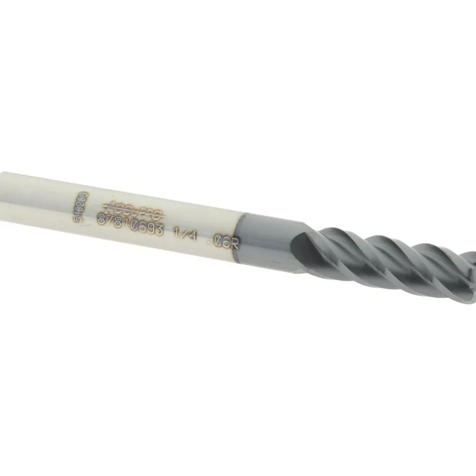 Corner Radius End Mill: 1/4" Dia, 3/4" LOC, 0.0600" Corner Radius, 4 Flute, Solid Carbide
