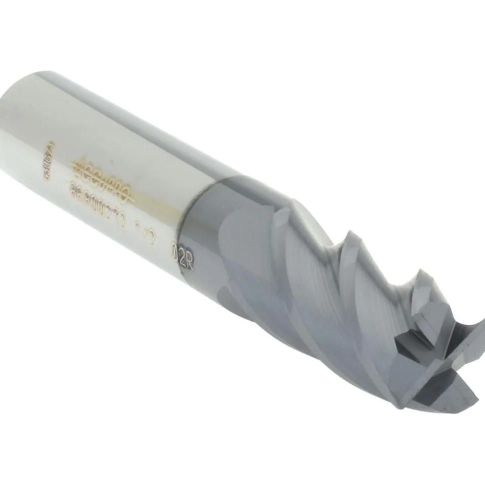 Corner Radius End Mill: 1/2" Dia, 1" LOC, 0.0200" Corner Radius, 4 Flute, Solid Carbide