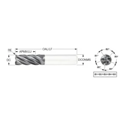 Corner Radius End Mill: 1/4" Dia, 0.6300" LOC, 0.0100" Corner Radius, 5 Flute, Solid Carbide