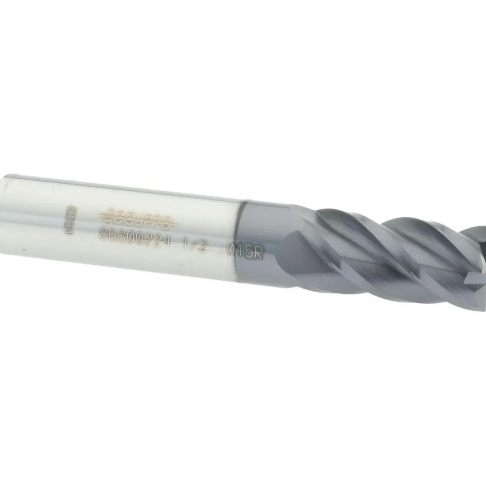 Corner Radius End Mill: 1/2" Dia, 1" LOC, 0.0150" Corner Radius, 4 Flute, Solid Carbide