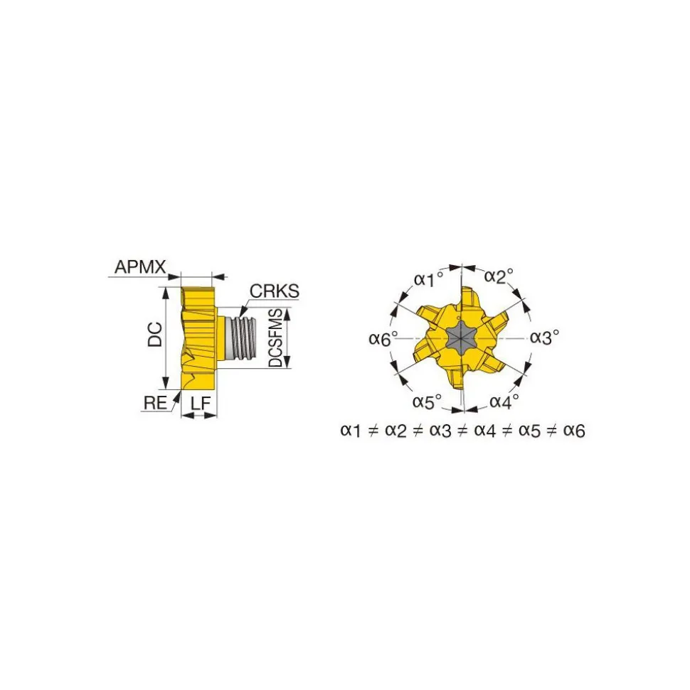 Corner Radius End Mill Head: 6 Flutes