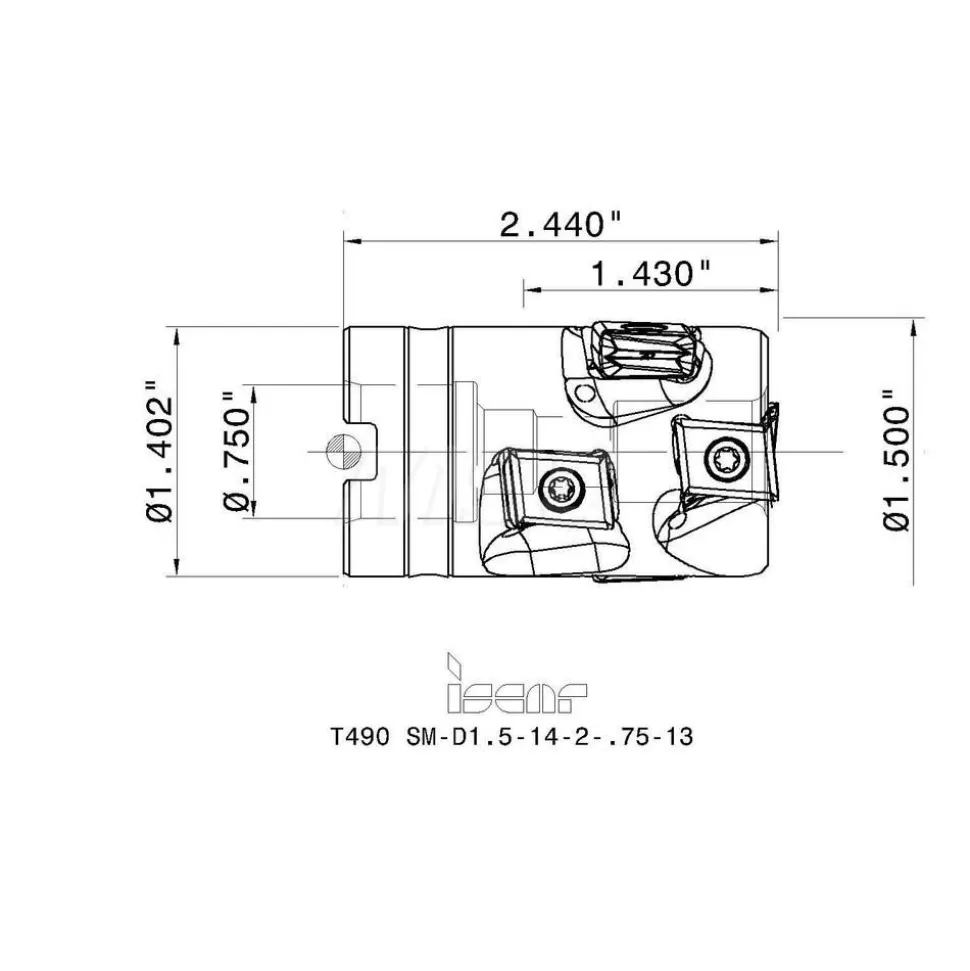 1-1/2" Cut Dia, 3/4" Arbor Hole Dia, 1.43" Max Depth, Indexable Square-Shoulder Face Mill