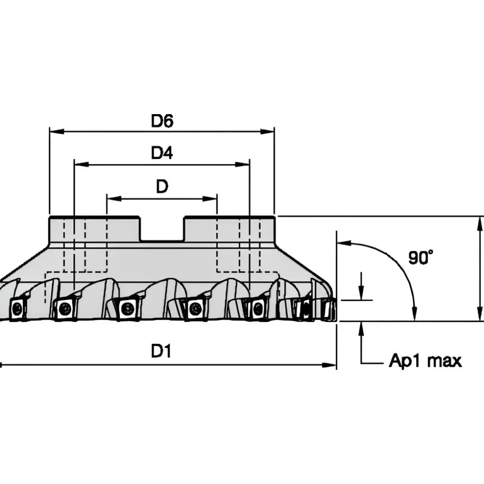2" Cut Dia, 3/4" Arbor Hole Dia, 0.4777" Max Depth, Indexable Square-Shoulder Face Mill