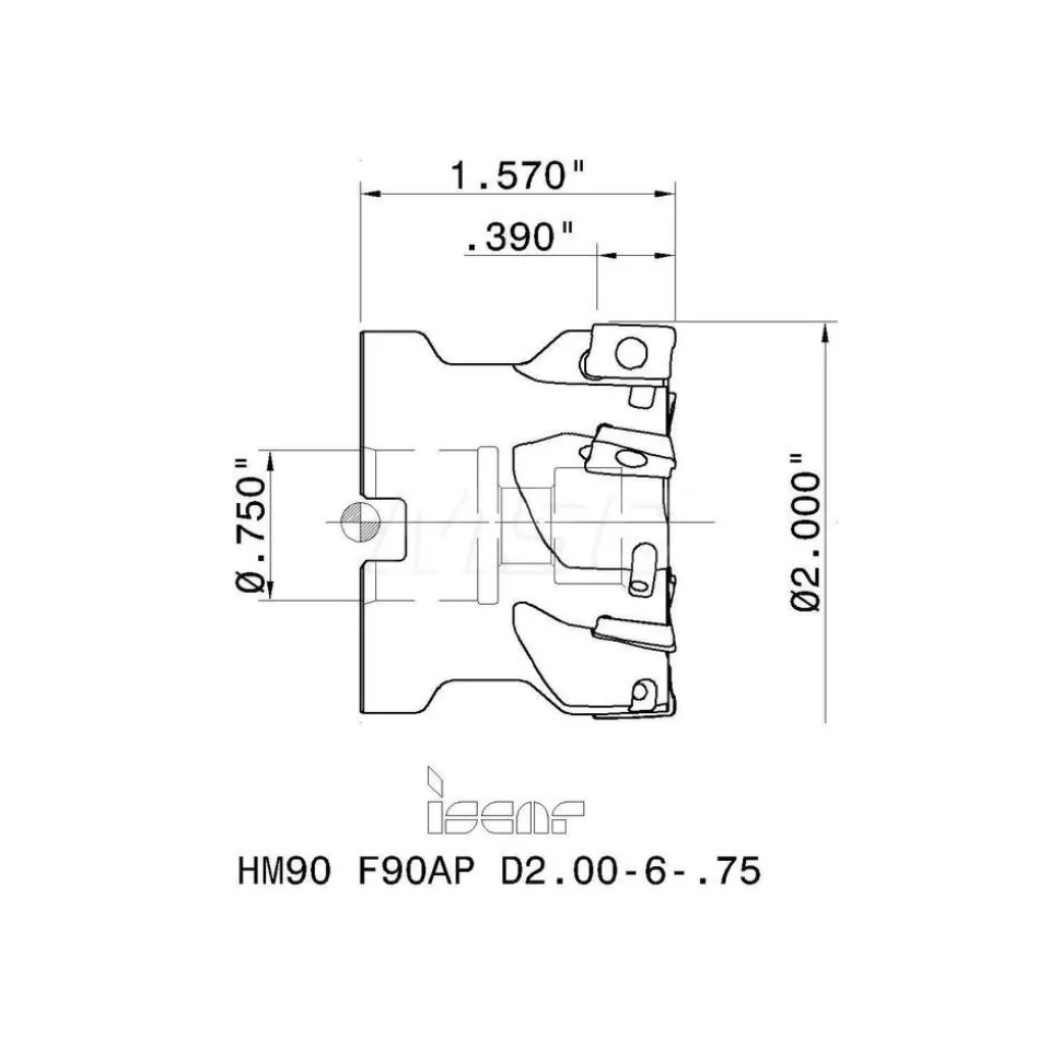 2" Cut Dia, 3/4" Arbor Hole Dia, 0.39" Max Depth, Indexable Square-Shoulder Face Mill