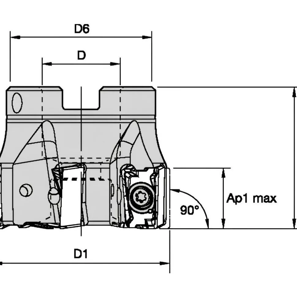 3" Cut Dia, 1" Arbor Hole Dia, 15.5mm Max Depth, Indexable Square-Shoulder Face Mill