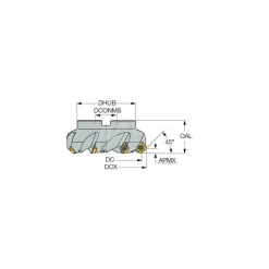 2-1/2" Cut Dia, 1" Arbor Hole, 0.26" Max Depth of Cut, 45° Indexable Chamfer & Angle Face Mill