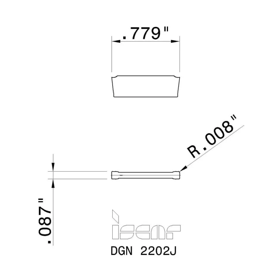 Cutoff Insert: DGN2202J IC328, Carbide, 2.20 mm Cutting Width, 0.0866" Cutting Width