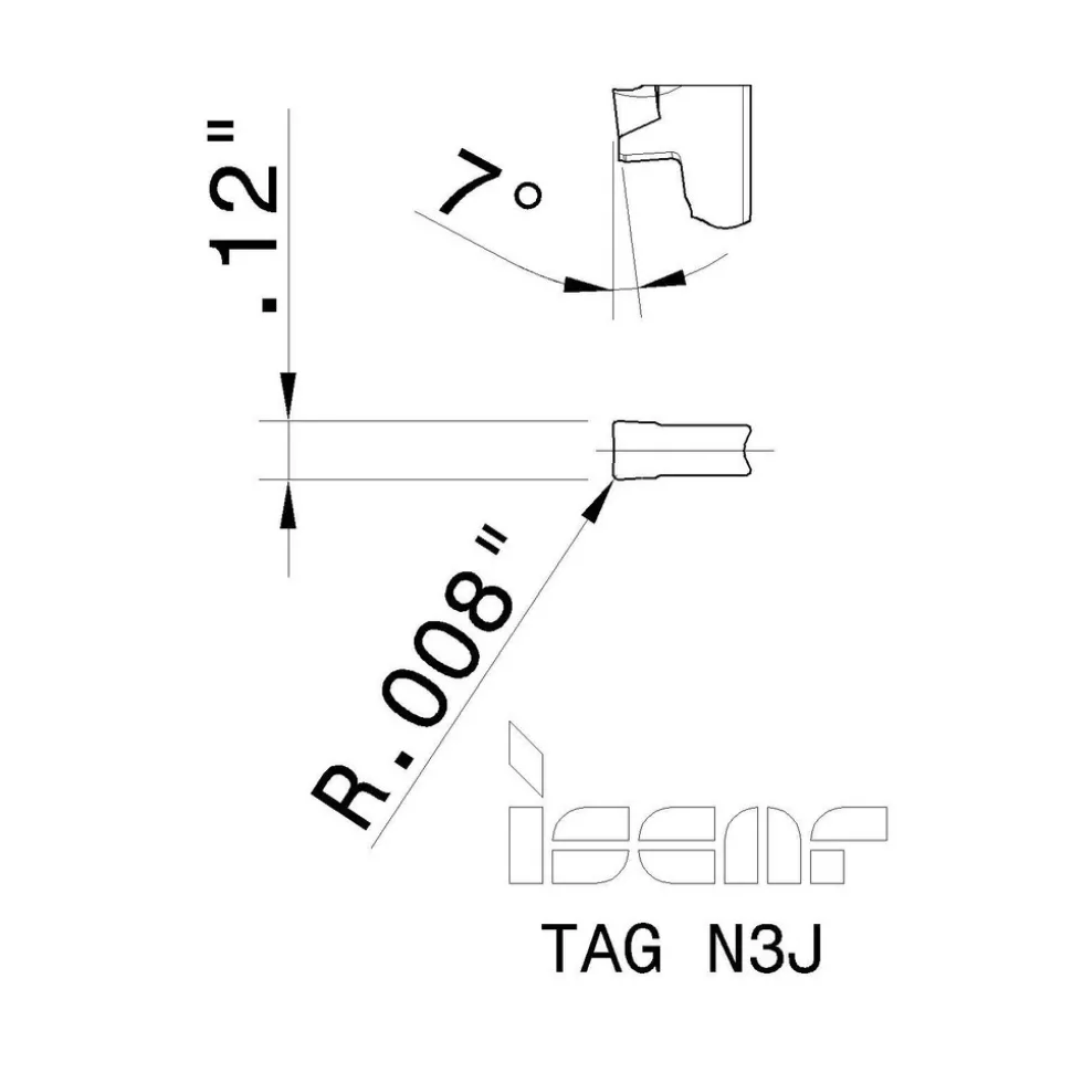 Cutoff Insert: TAGN3J IC830, Carbide, 3.05 mm Cutting Width, 0.1180" Cutting Width
