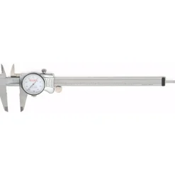 Dial Caliper: 8", 0.001000" Graduation, 0.1000" per Revolution, 0.0015" Accuracy, Calibrated, Stainless Steel Jaws
