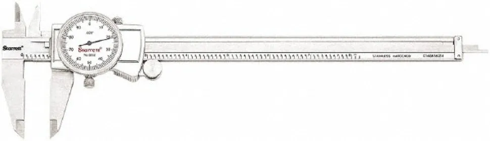 Dial Caliper: 8", 0.001000" Graduation, 0.1000" per Revolution, 0.0010" Accuracy, Stainless Steel Jaws