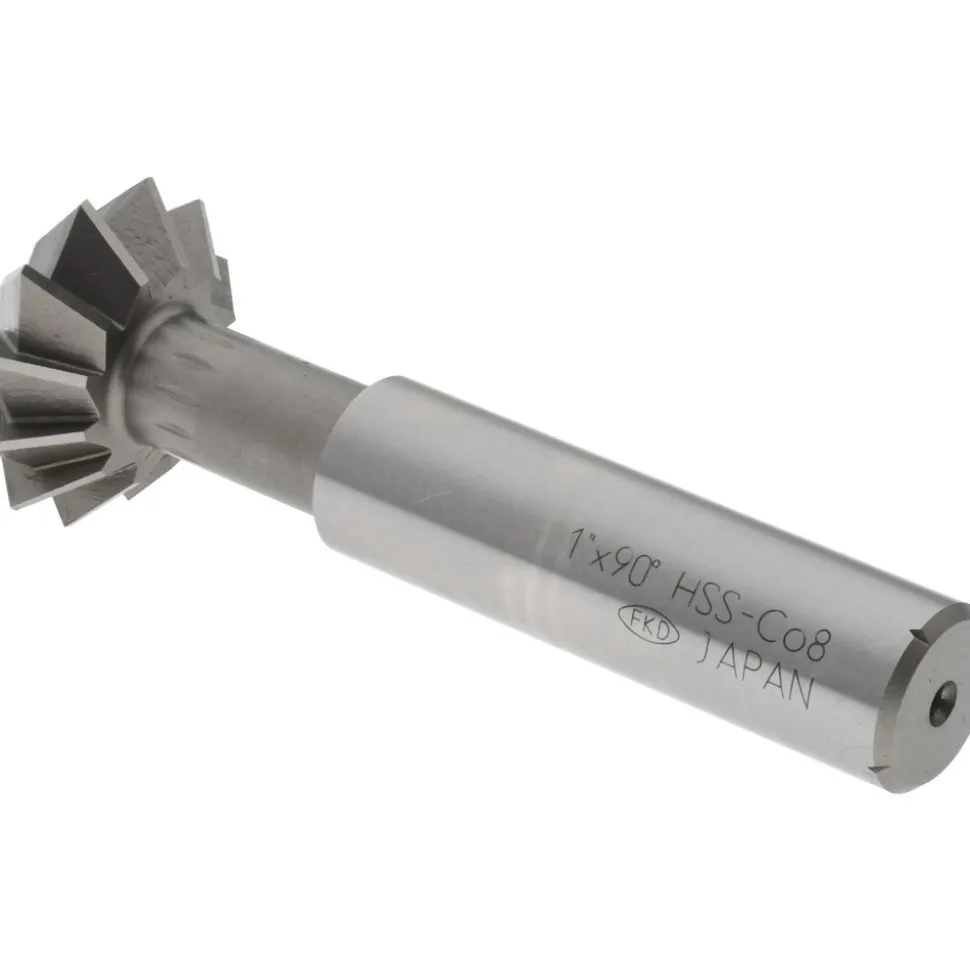 Double Angle Milling Cutter: 90 °, 1" Cut Dia, 3/8" Cut Width, 1/2" Shank Dia, Cobalt
